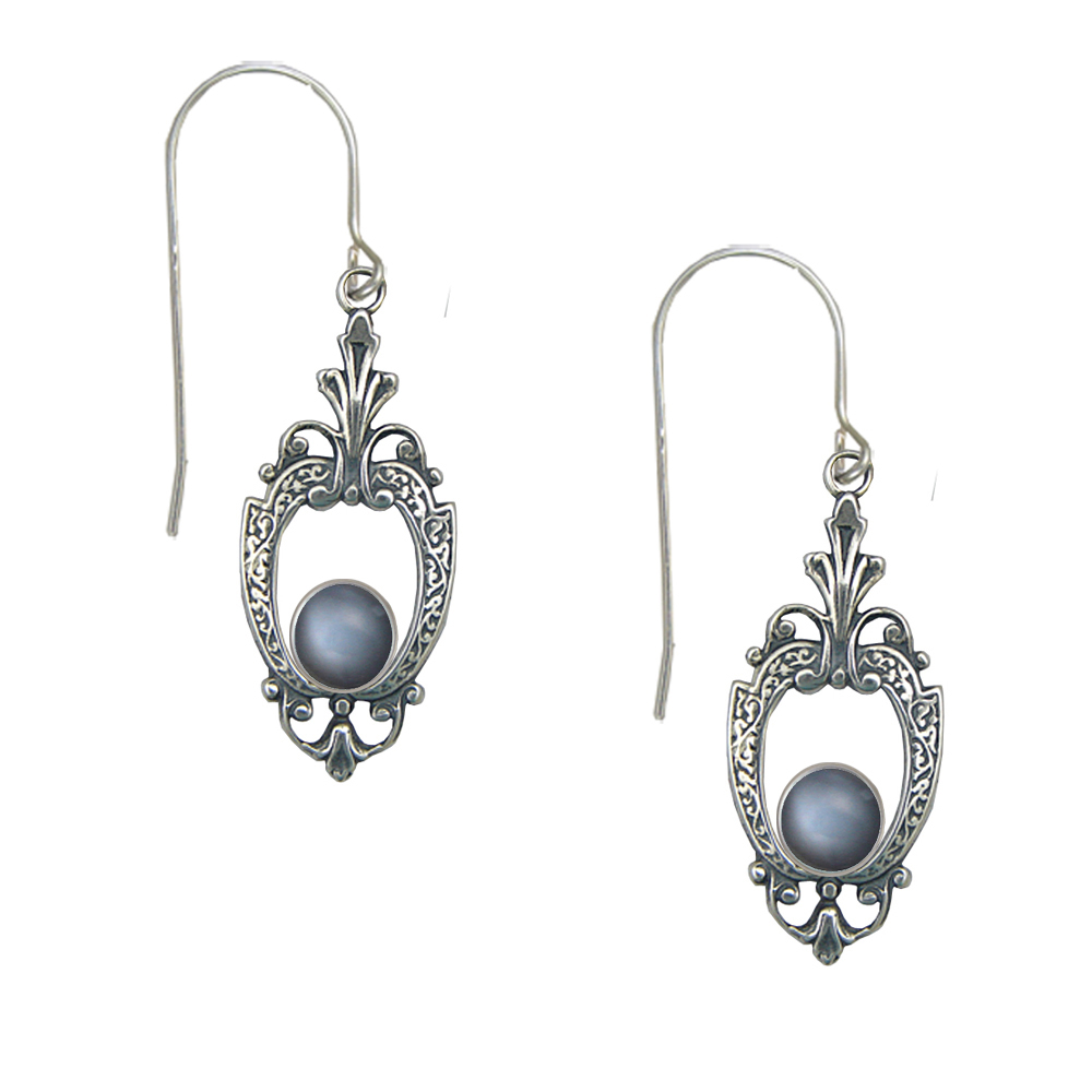 Sterling Silver Victorian Grey Moonstone Drop Dangle Earrings